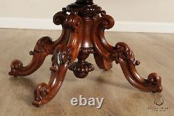Antique Rococo Revival Oval Carved Rosewood Pedestal Center Table