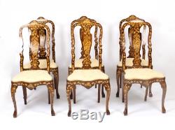 Antique Set 6 Dutch Marquetry Walnut High Back Dining Chairs Late 18th C