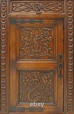 Antique Sideboard, Renaissance Revival Carved Oak Cupboard, Late 1800's