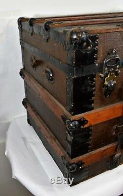 Antique Small Brown Steamer Trunk Late 19th & Early 20th Century 1890-1920