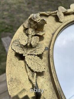 Antique Solid Brass Wall Sconce Mirrored Bird & Butterflies