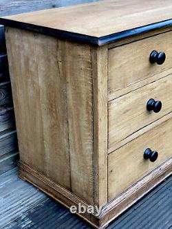 Antique Solid Oak Late Victorian Early Edwardian Ebonized Chest Of Drawers
