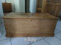 Antique Solid Pine Hand Dovetailed Blanket Chest Trunk, Late 1800's