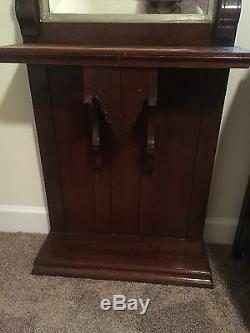 Antique Solid Wood Hallway Mirror Stand With Shelf Late 1800's