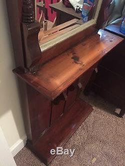 Antique Solid Wood Hallway Mirror Stand With Shelf Late 1800's