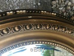 Antique Solid Wood Late Victorian Edwardian Gold Bevelled Edged Oval Wall Mirror