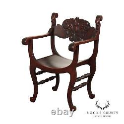 Antique Stomps-Burkhardt Carved Mahogany Saddle Hall Chair