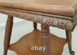 Antique Table Wood Turned Legs Gargoyle Face Claw Glass Ball Feet Victorian Oak