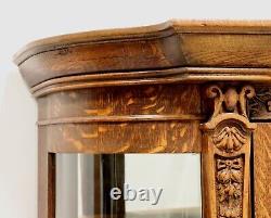 Antique Tiger Oak Victorian Era Bowfront China Cabinet