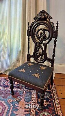 Antique Victorian Belter Style Rococo Revival Carved Music Chair 40