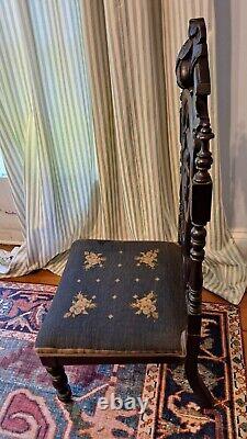 Antique Victorian Belter Style Rococo Revival Carved Music Chair 40