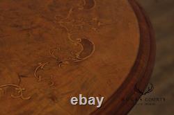 Antique Victorian Carved Inlaid Burl Wood Round Side Table