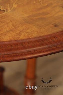 Antique Victorian Carved Inlaid Burl Wood Round Side Table