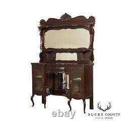 Antique Victorian Carved Mahogany Mirrored Etagere Sideboard