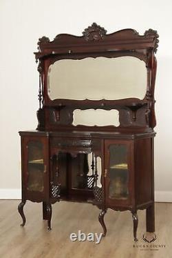 Antique Victorian Carved Mahogany Mirrored Etagere Sideboard