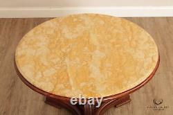 Antique Victorian Carved Walnut 42 inch Round Mable Top Center Table