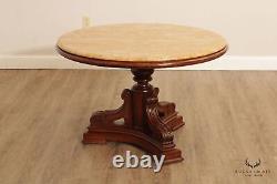 Antique Victorian Carved Walnut 42 inch Round Mable Top Center Table