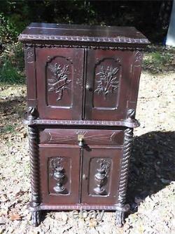 Antique Victorian Carved Walnut Dry Bar Cabinet Cupboard Server Late 19th C
