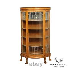 Antique Victorian Curved Leaded Glass Oak China Cabinet