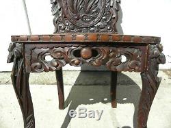 Antique Victorian Elaborately Carved Desk with Matching Chair (Late 1800s)