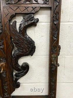 Antique Victorian Gothic Late 1800s Carved Oak Green Man and Dragon Hall Tree
