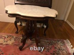 Antique Victorian Marble Topped Parlor Table 1900th Century