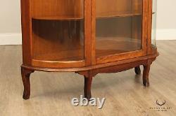 Antique Victorian Oak Bow Front Curio Cabinet