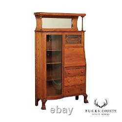 Antique Victorian Oak Side by Side Secretary Desk Curio Cabinet
