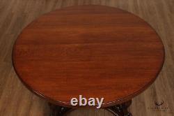 Antique Victorian Oak Winged Griffin Round Expandable Pedestal Dining Table