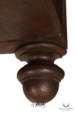 Antique Victorian Pair of Oak and Marble Demi-Lune Wall Mounted Console Tables