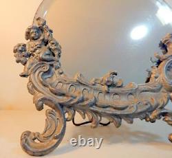 Antique Victorian Pewter Easel Back Mirror With Cherub Late 1800s to Early 1900s