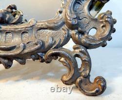 Antique Victorian Pewter Easel Back Mirror With Cherub Late 1800s to Early 1900s