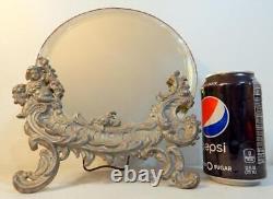 Antique Victorian Pewter Easel Back Mirror With Cherub Late 1800s to Early 1900s