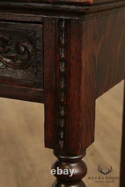 Antique Victorian Renaissance Revival Carved Oak Hall Table