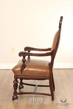 Antique Victorian Renaissance Revival Pair Carved Oak Throne Chairs