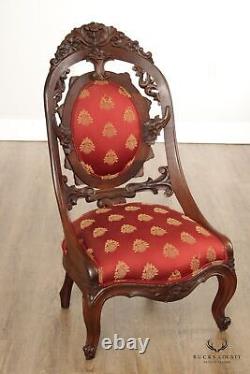 Antique Victorian Rococo Revival Style Carved Parlor Chair