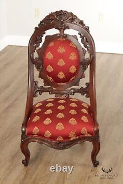 Antique Victorian Rococo Revival Style Carved Parlor Chair