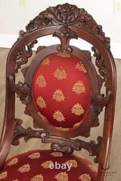 Antique Victorian Rococo Revival Style Carved Parlor Chair