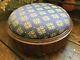 Antique Vintage English Victorian Late 1800s Foot Stool Blue & Cream Fabric