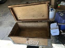 Antique Vintage Trunk Chest Wood Storage Box Late 1800s Galvanized Corners Nail