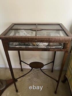 Antique Vitrine, Wood, Glass With Wicker Edge Late 19th Century Lift Lid