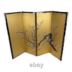 Antique Vtg Four Panel Silk Chinoiserie Table Screen or Wall Art Dogwood Flowers