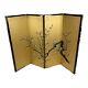 Antique Vtg Four Panel Silk Chinoiserie Table Screen or Wall Art Dogwood Flowers