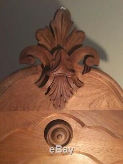 Antique Wood Bed Hand Carved W Fleur De Lis Crest Circa Late 19ty C/Early 20th C