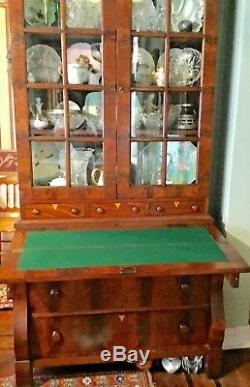 Antique Wood Secretary Windowed Shelves Circa Late 17c Early 18c Pickup Only