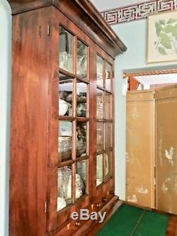 Antique Wood Secretary Windowed Shelves Circa Late 17c Early 18c Pickup Only