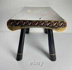 Antique Wood Stool Late 19th Century Victorian Gilt Paint Stencil Woman Floral