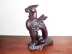 Antique Wooden Seated Griffin Sculpture 19th C Architectural Salvage Furniture