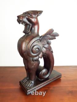 Antique Wooden Seated Griffin Sculpture 19th C Architectural Salvage Furniture