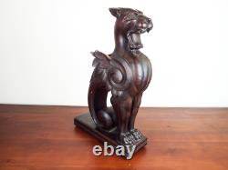 Antique Wooden Seated Griffin Sculpture 19th C Architectural Salvage Furniture